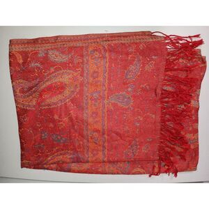 Cashmere Red/Orange/Purple Wrap with Paisley Pattern and Fringe